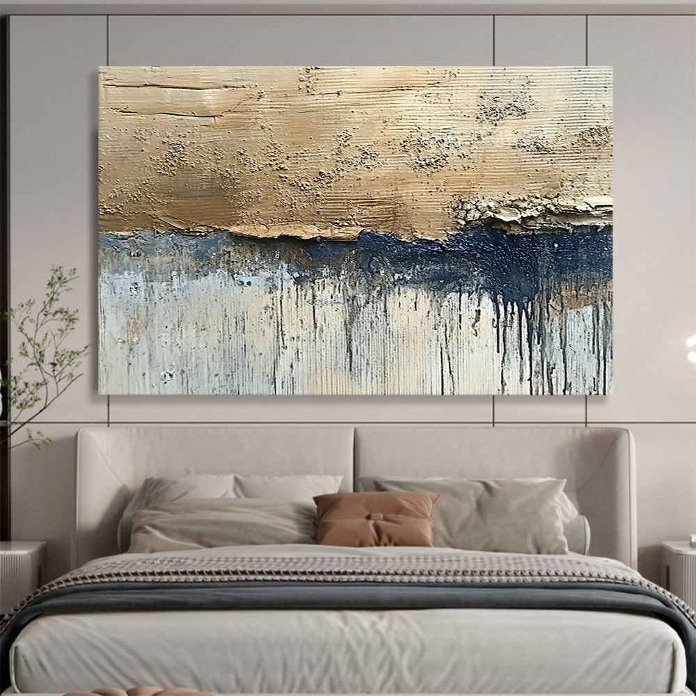 “Textured Earth Tones” - Beige, Blue, White, Raw Textured Painting On Canvas HB1014