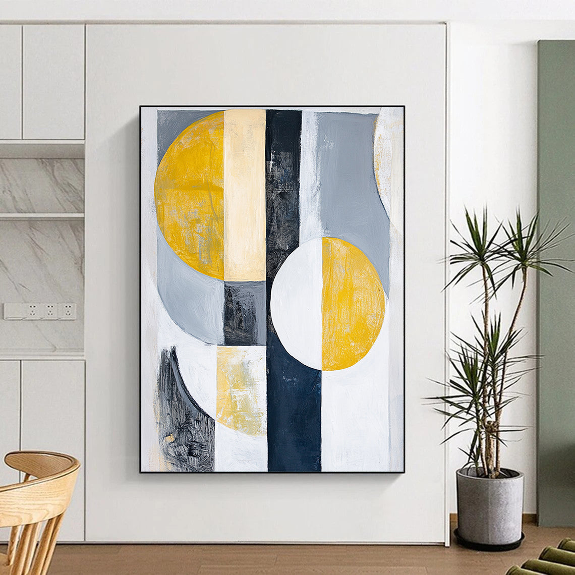 Gray, Black, Gold and Silver Geometric Abstraction "Mystic Geometry" Painting On Canvas HB388