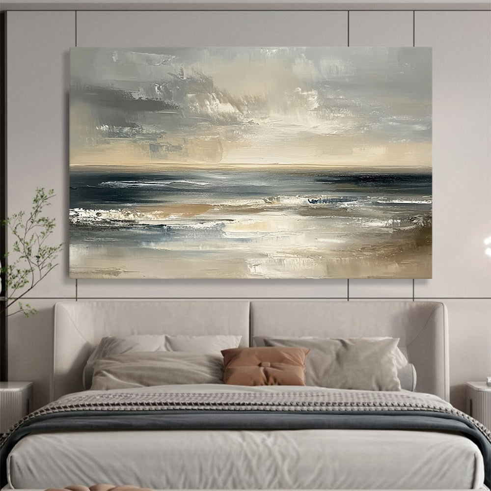 “Moody Ocean Horizon” - Greys, Browns, Blues, Dramatic Ocean - Impasto Oil Painting HB1603