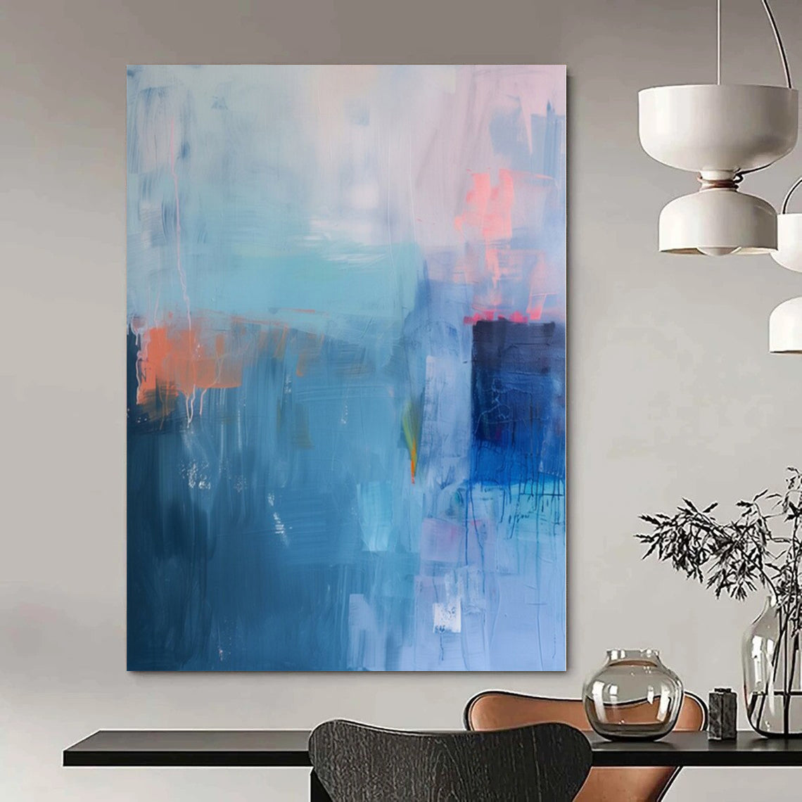 Huge Hand-Painted Contemporary Abstract Canvas for Dining Room Above Buffet Servers