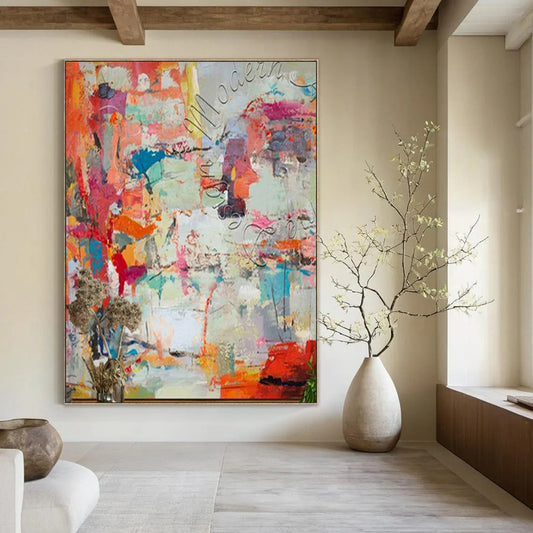 Gigantic Hand-Painted Modern Abstract Canvas for Corporate Office Reception Areas