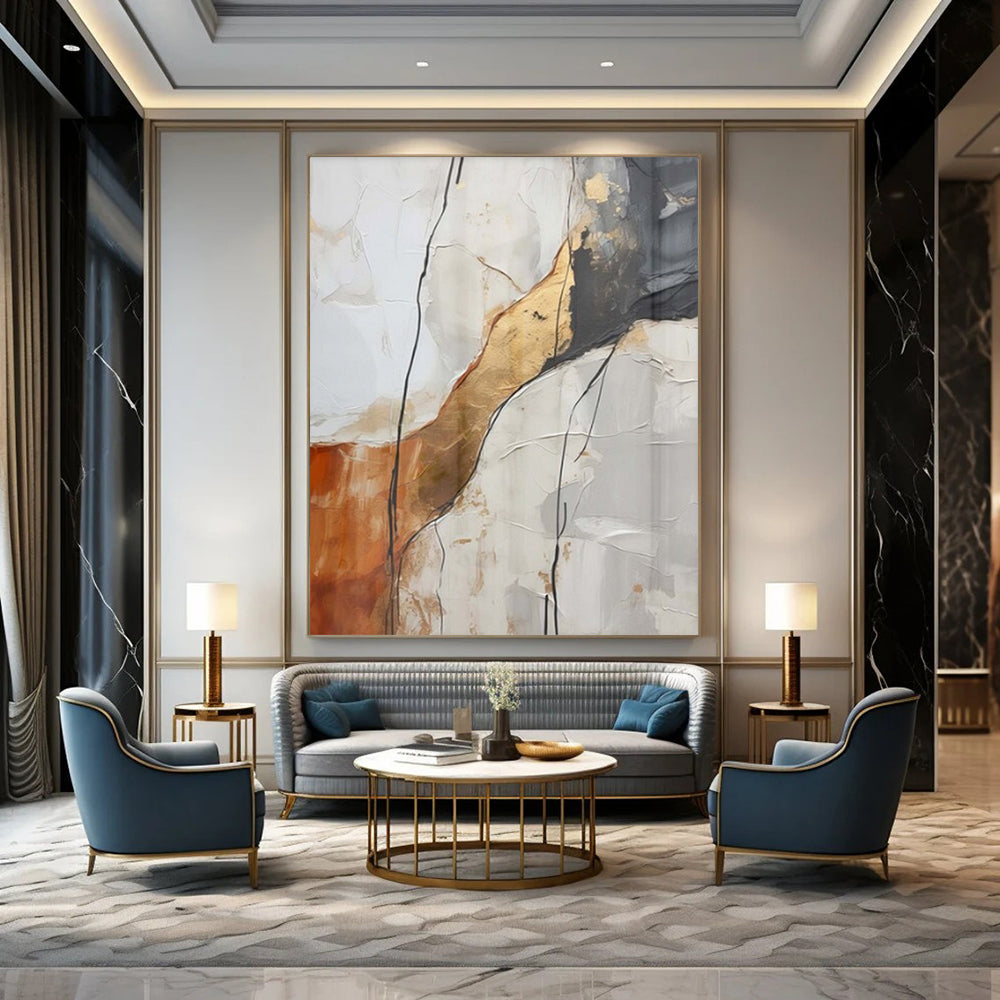 Large-Scale Hand-Painted Contemporary Abstract Mural for Family Home Kitchens