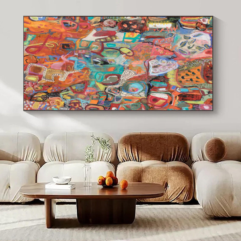 Extra-Vast Hand-Painted Modern Abstract Mural for Dining Room Bay Windows