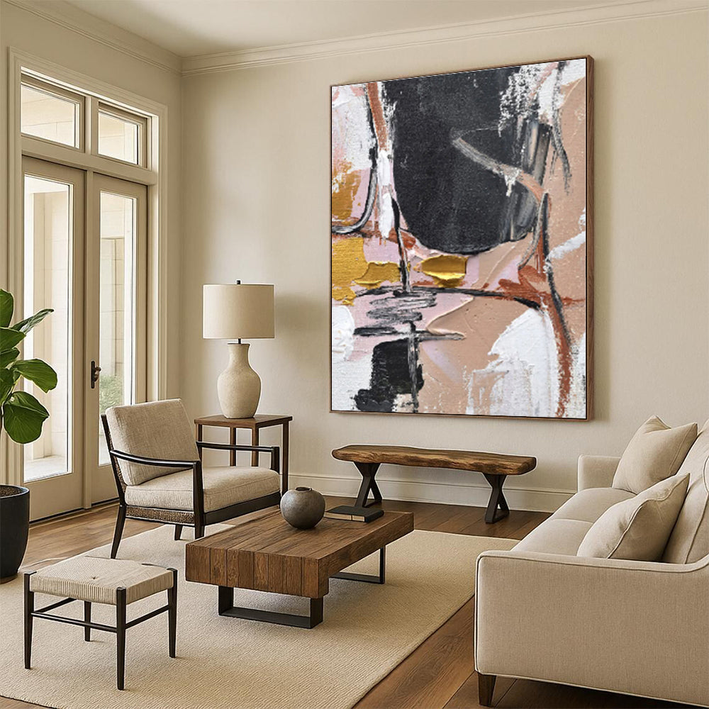 Staggering Abstract Cubist Hand-Painted Painting for Home Bar Social Wall