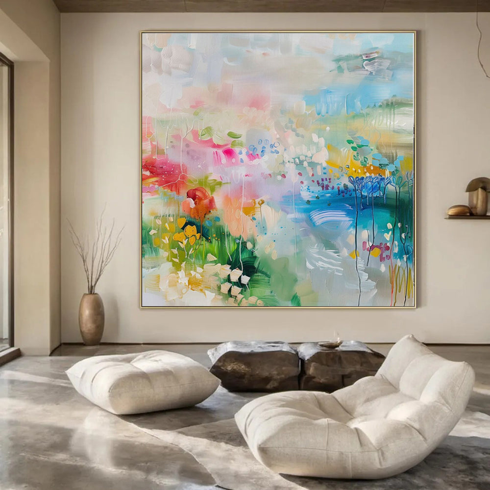 Colossal Hand-Painted Contemporary Abstract Mural for Dining Room Wine Tasting Areas