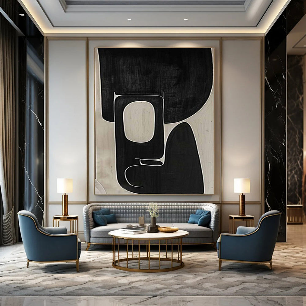 Extra-Huge Hand-Painted Modern Abstract Canvas for Family Home Basement Rec Rooms