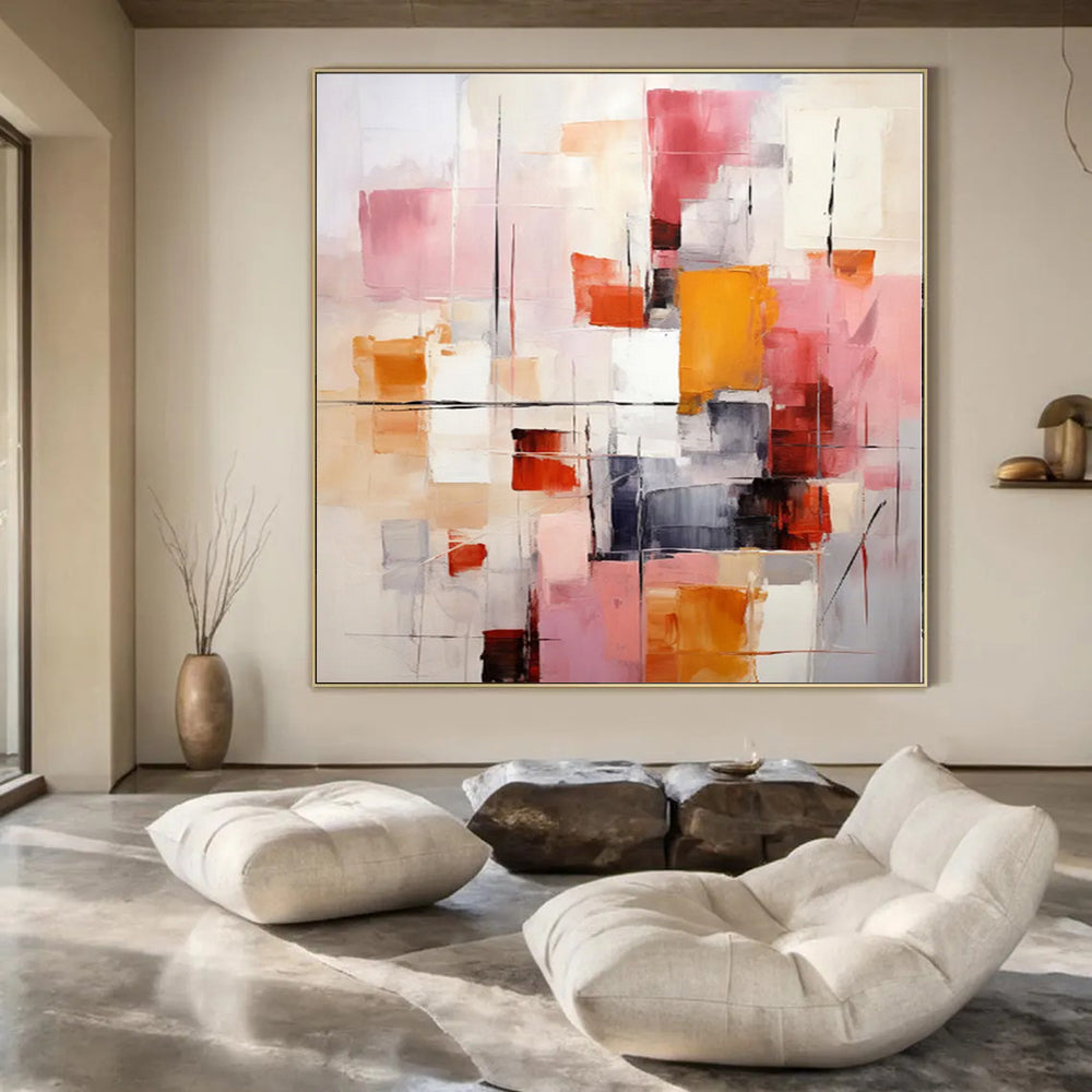 Giant Abstract Painting for Dorm Room Interiors - Hand-Painted Acrylic on Canvas