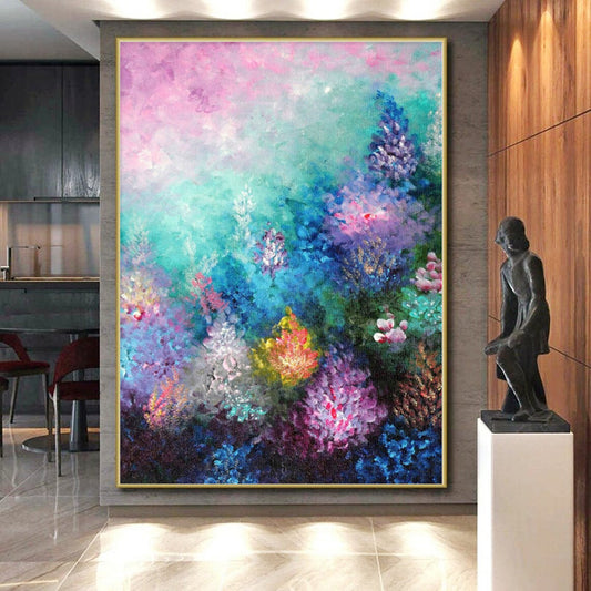 Immense Geometric Abstract Art - Hand-Painted Resin for Tech Startup Reception Areas