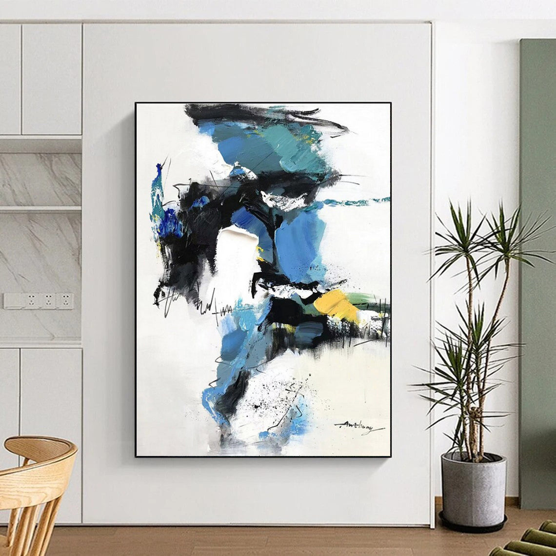 Monumental Modern Abstract Painting for Home Indoor Poolside Relaxing Atmosphere
