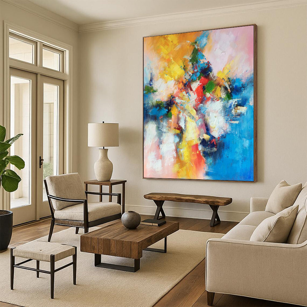 Immense Abstract Canvas for Rooftop Hot Tub Areas - Hand-Painted Resin on Canvas