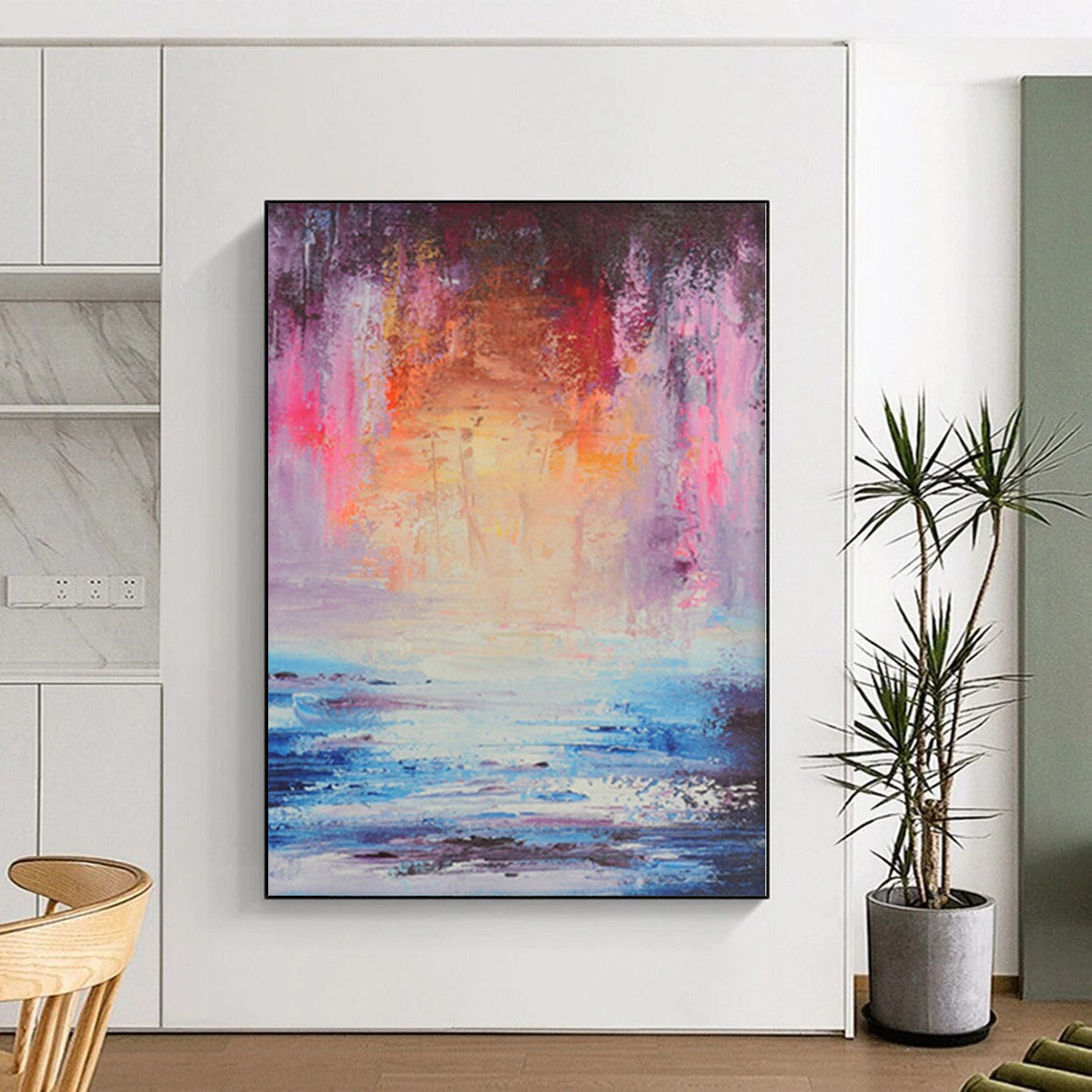 Immense Abstract Japanese Garden - Hand-Painted Gouache for Tea Ceremony Rooms