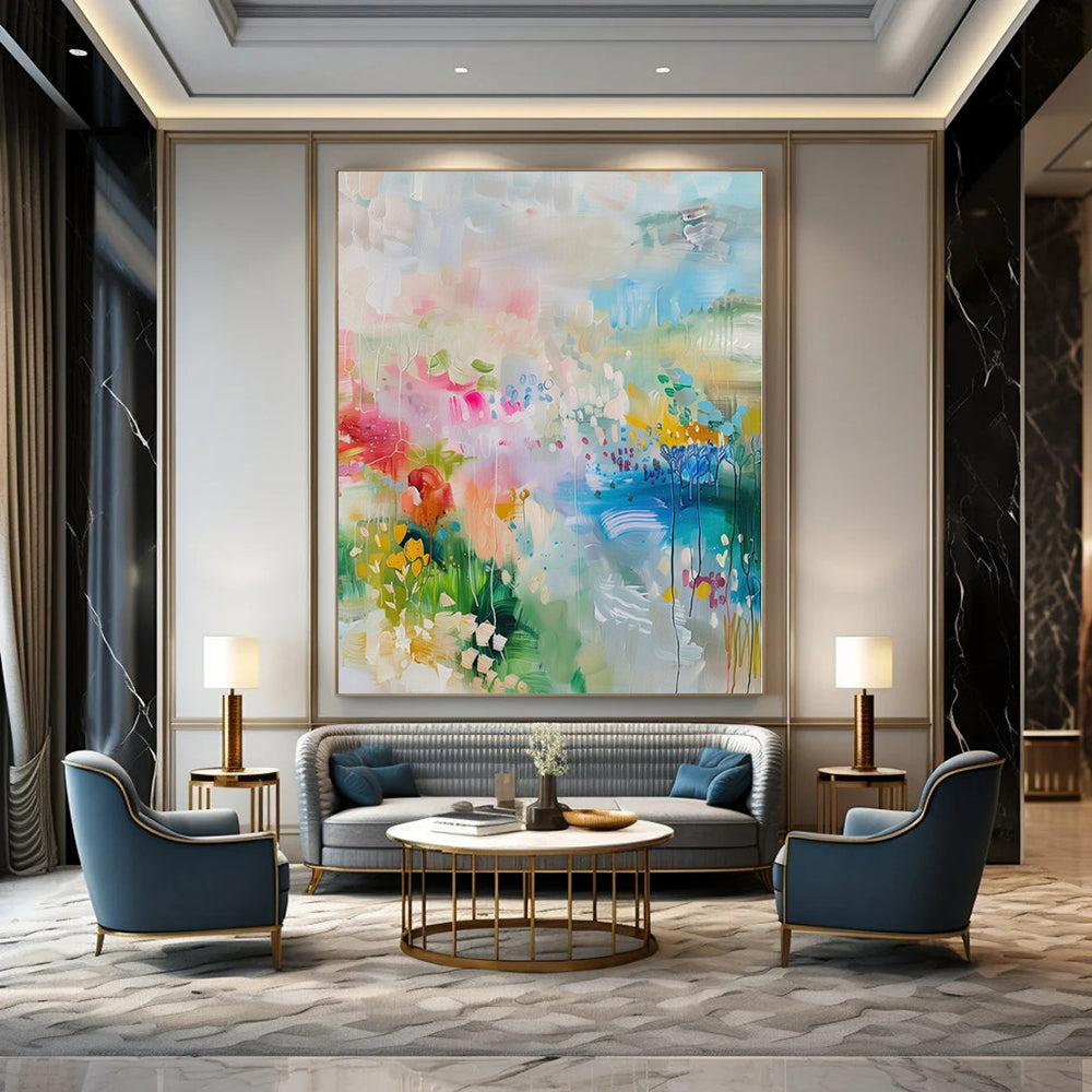 Colossal Hand-Painted Contemporary Abstract Mural for Dining Room Wine Tasting Areas