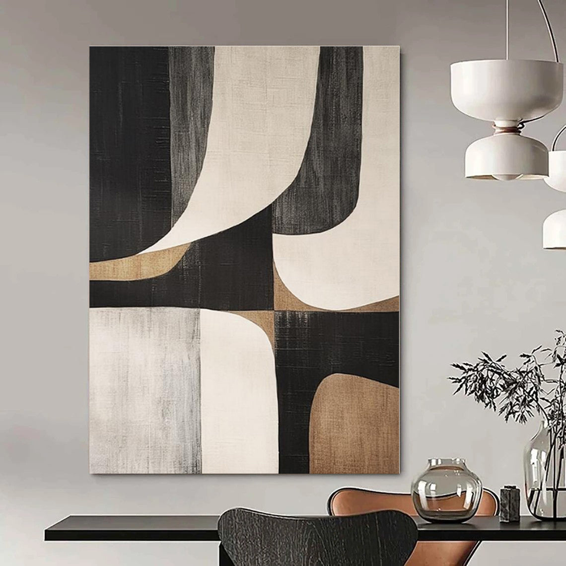 Oversized Custom Hand-Painted Abstract Canvas for Dining Room and Hotel Lobby Lounge