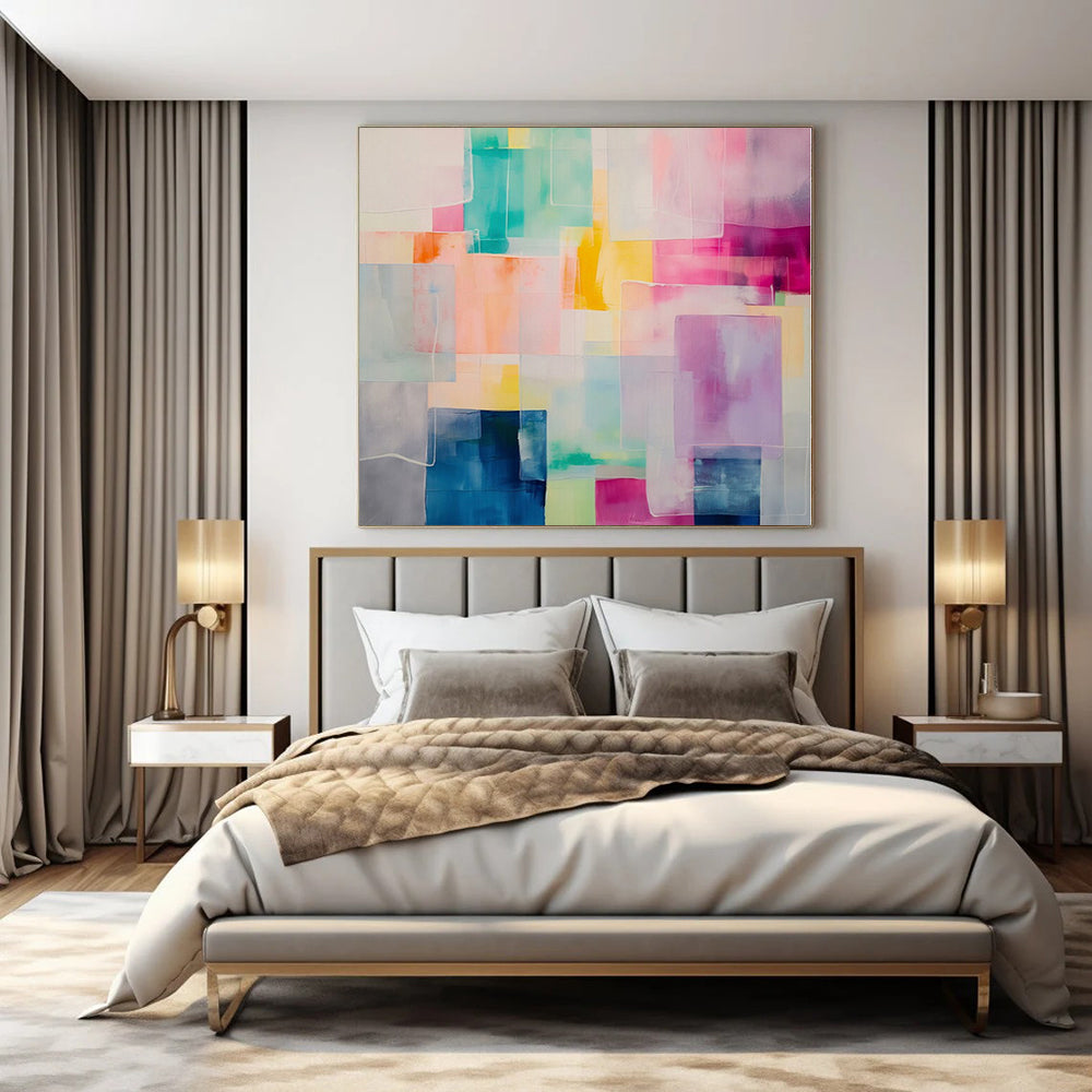 Oversized Hand-Painted Modern Abstract Mural for Dining Room Outdoor Dining Areas