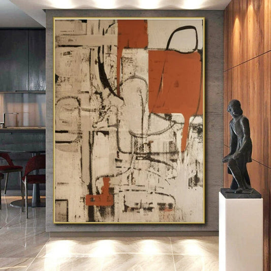 Huge Contemporary Abstract Painting for Attic Living Space Rustic-Chic Transformation