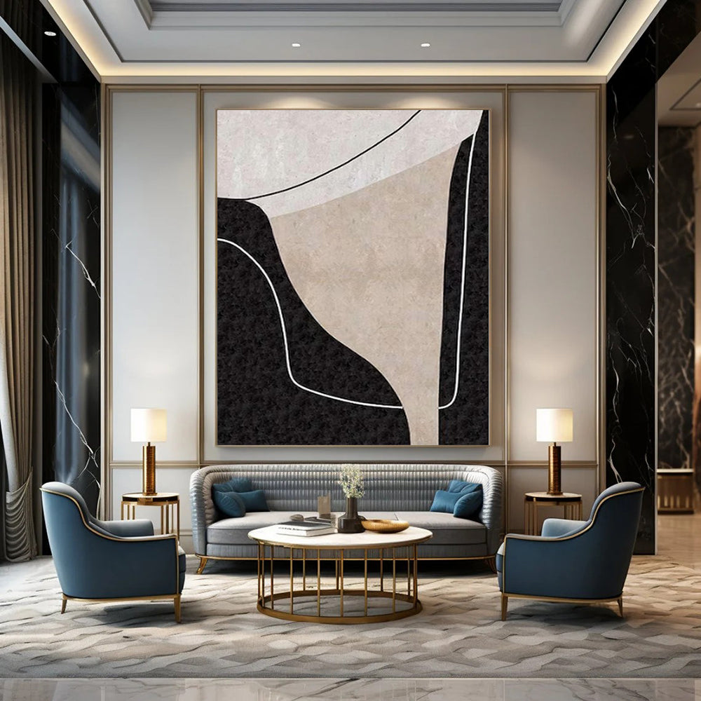 Spectacular Hand-Painted Abstract Canvas for Living Room Above Bookcases