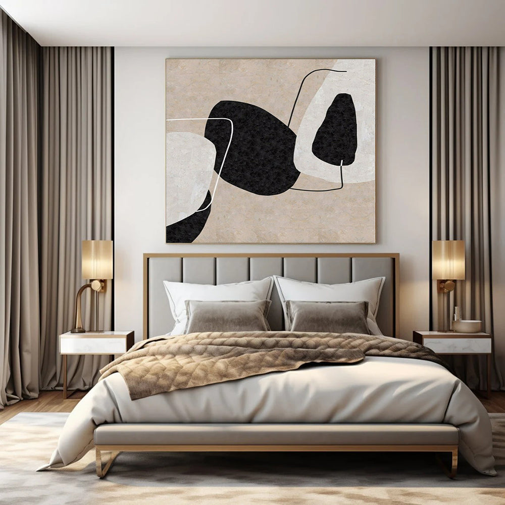 Sleek Hand-Painted Abstract Art for Living Room Behind Entertainment Centers