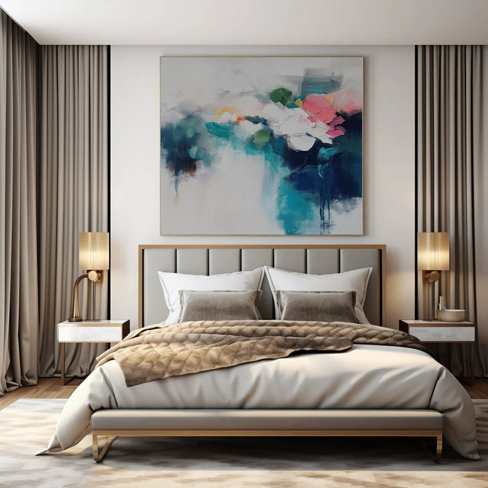 Large-Scale Hand-Painted Contemporary Abstract Canvas for Dining Room Above Sideboard Cabinets