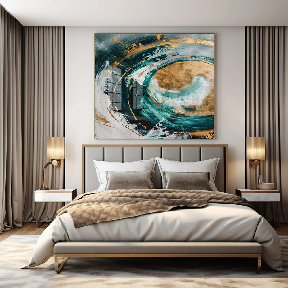 Modern Geometric Hand-Painted Abstract Art for Contemporary Bedrooms