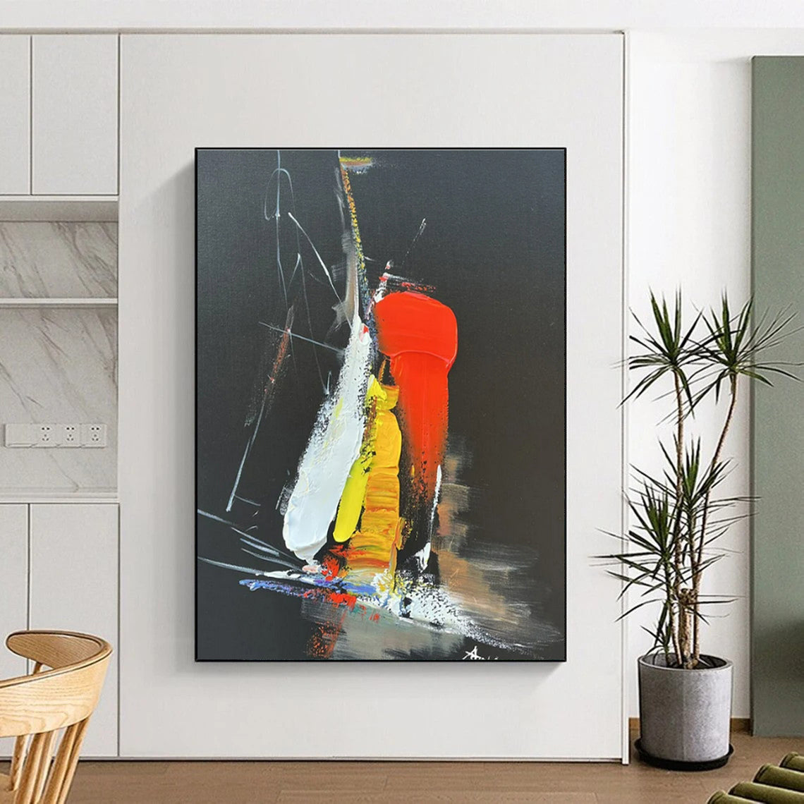 Modern Oversized Hand-Painted Abstract Canvas for Living Room Focal Feature