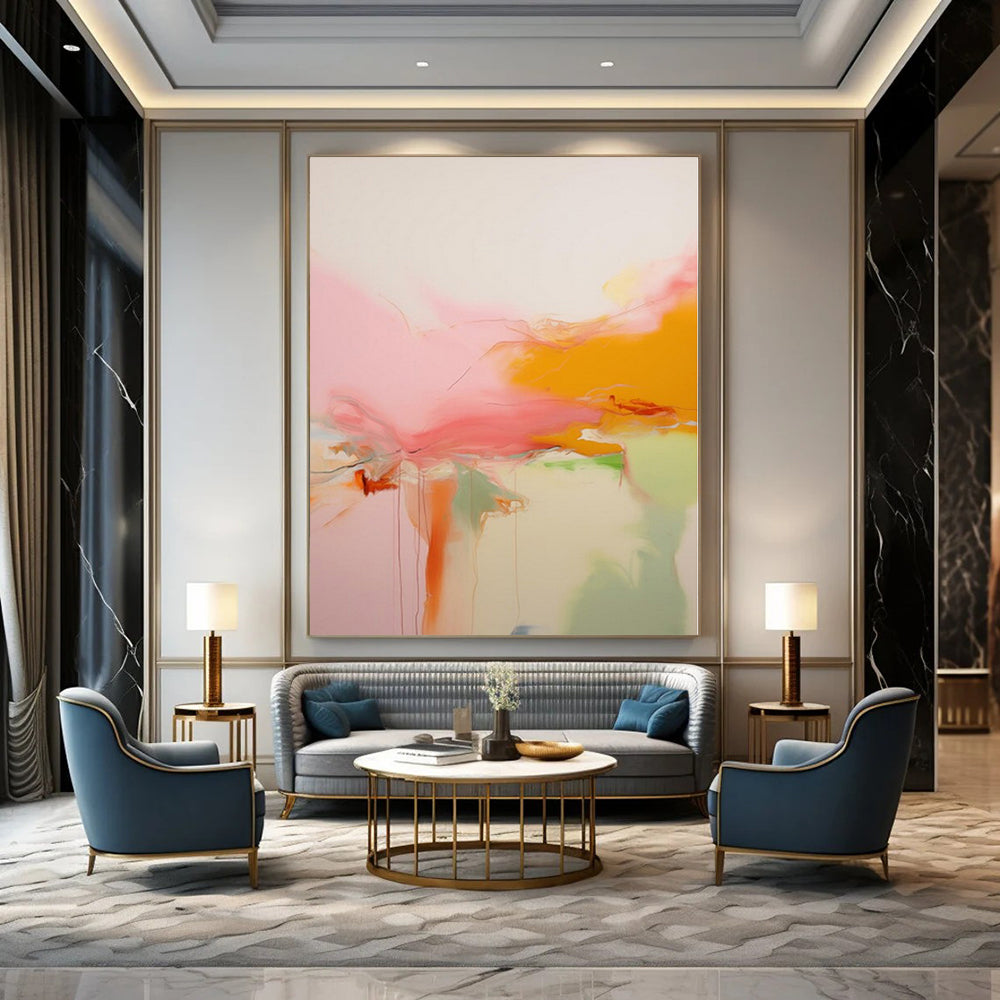 Large Hand-Painted Contemporary Abstract Wall Art for Dining Room Behind China Cabinets