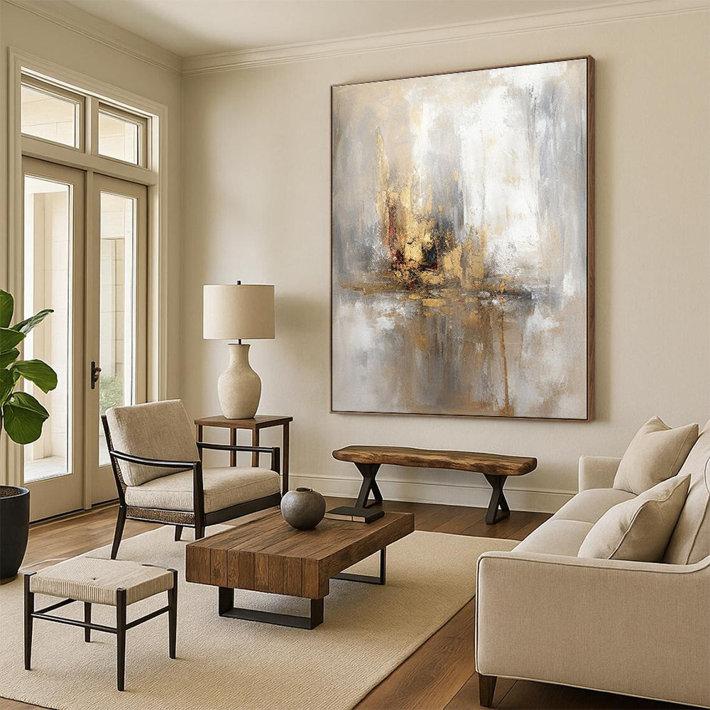 Super-Sized Abstract Minimalist Line Art Hand-Painted Canvas for Home Wine Cellar Wall