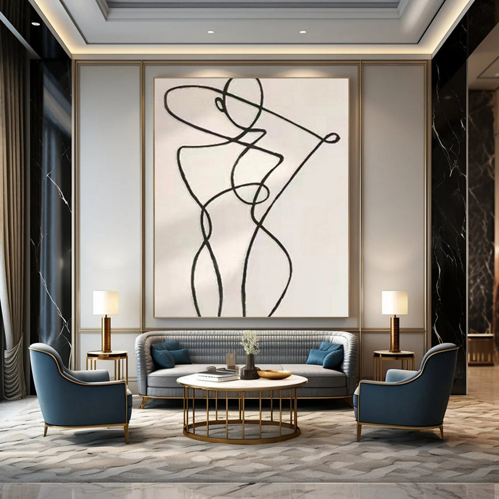 Grand Hand-Painted Abstract Canvas for Living Room Two-Story Walls