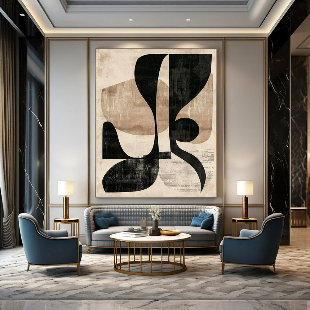 Oversized Custom Hand-Painted Abstract Mural for Office & Hotel Conference Rooms
