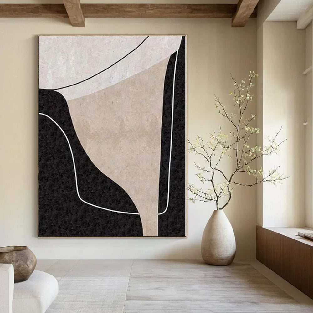 Spectacular Hand-Painted Abstract Canvas for Living Room Above Bookcases