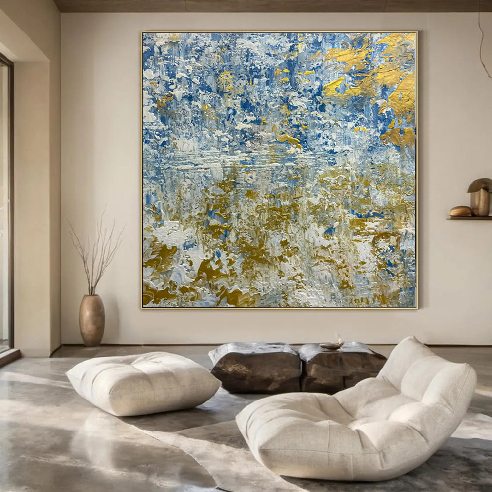 Large Hand-Painted Contemporary Abstract Wall Art for Bedroom Behind Armchairs