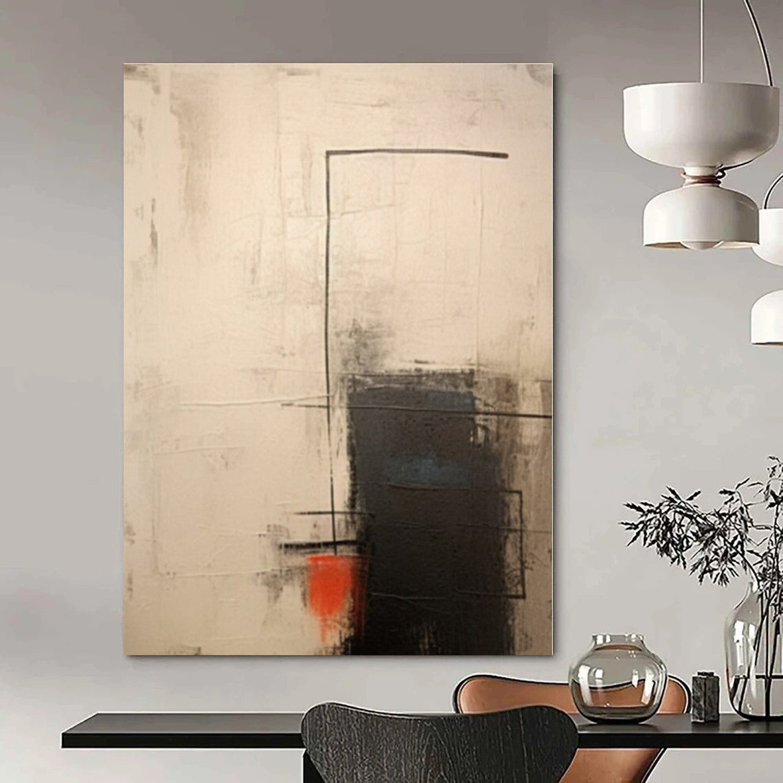 Oversized Hand-Painted Modern Abstract Mural for Office Print Rooms
