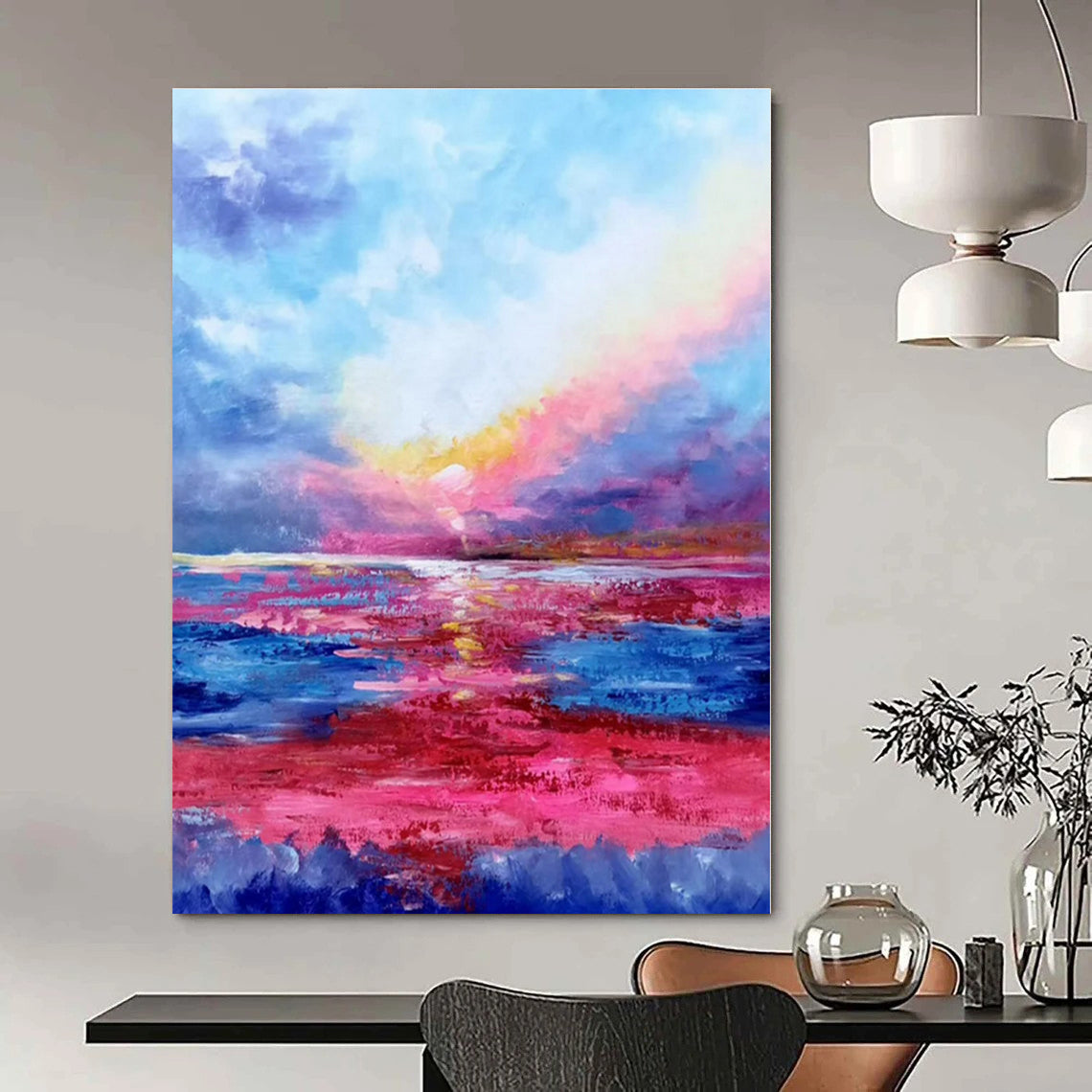 Large Hand-Painted Bespoke Abstract Wall Art for Office Maintenance Rooms