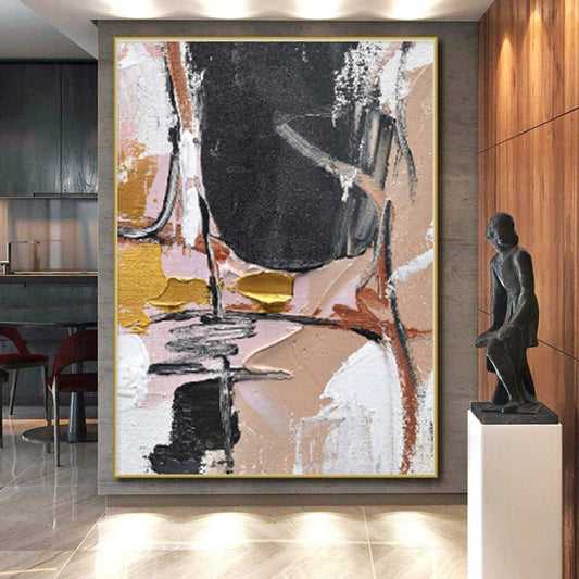 Staggering Abstract Cubist Hand-Painted Painting for Home Bar Social Wall
