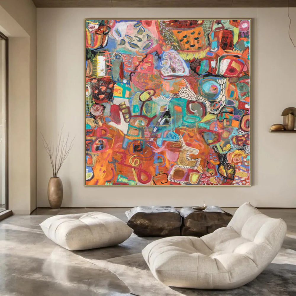 Extra-Vast Hand-Painted Modern Abstract Mural for Dining Room Bay Windows
