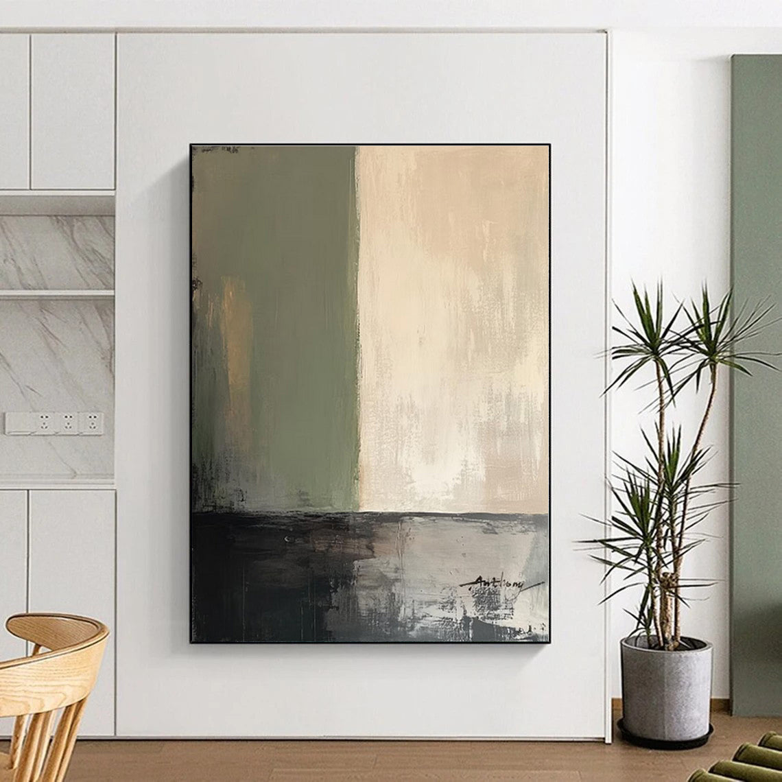 Made-to-Order Giant Hand-Painted Abstract Wall Art for Entryway Feature Wall