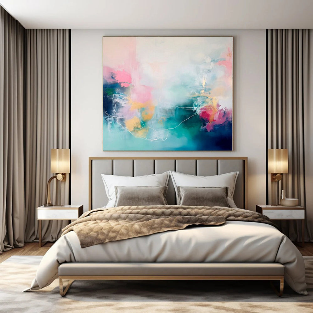 Oversized Hand-Painted Modern Abstract Mural for Dining Room Wine Cellar Areas