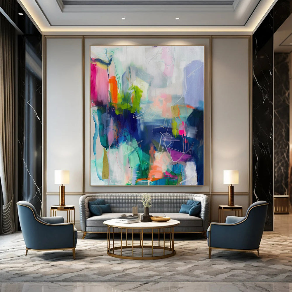 Giant Hand-Painted Contemporary Abstract Painting for Dining Room Breakfast Nooks