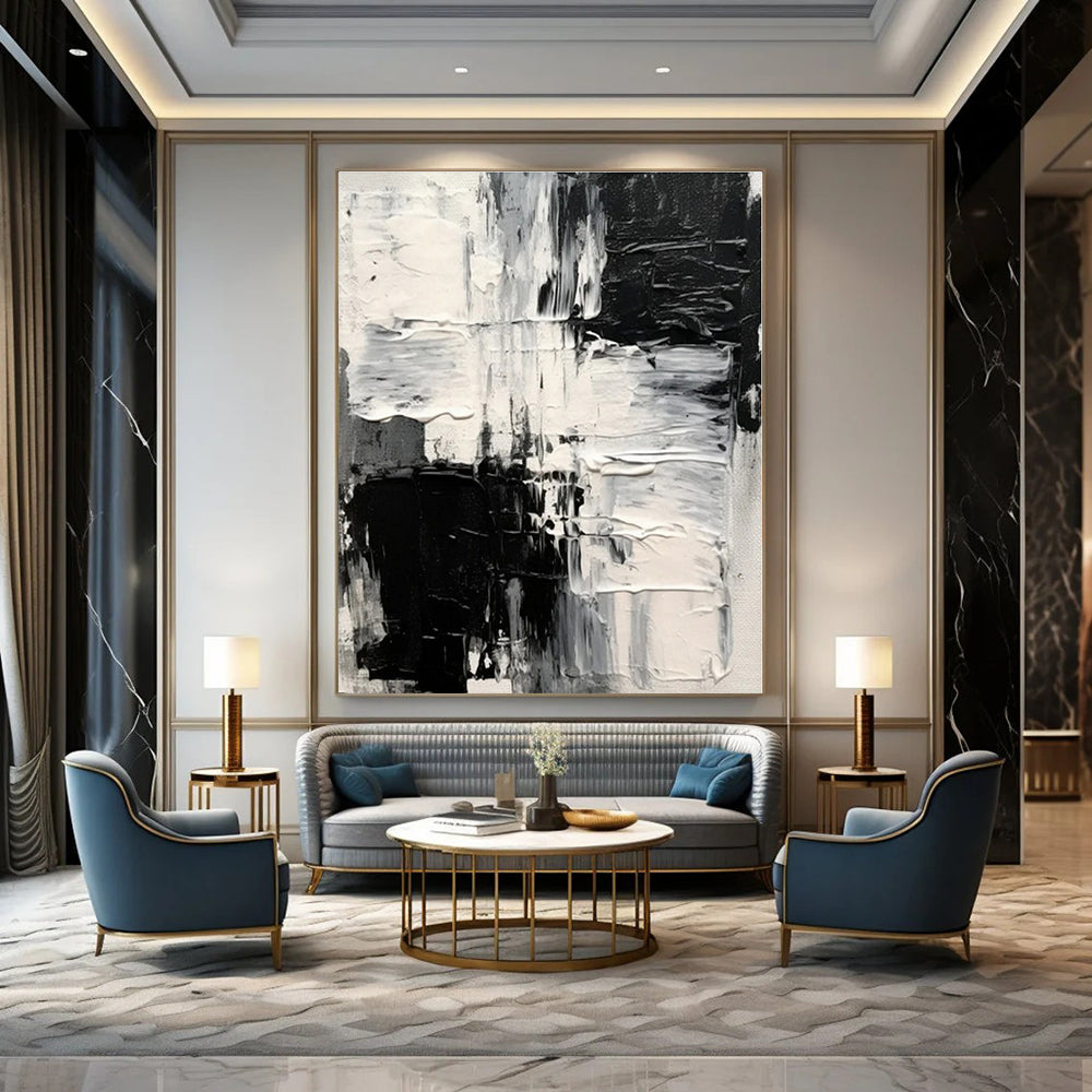 Art Deco Glamour Hand-Painted Abstract Canvas for Luxurious Bedrooms