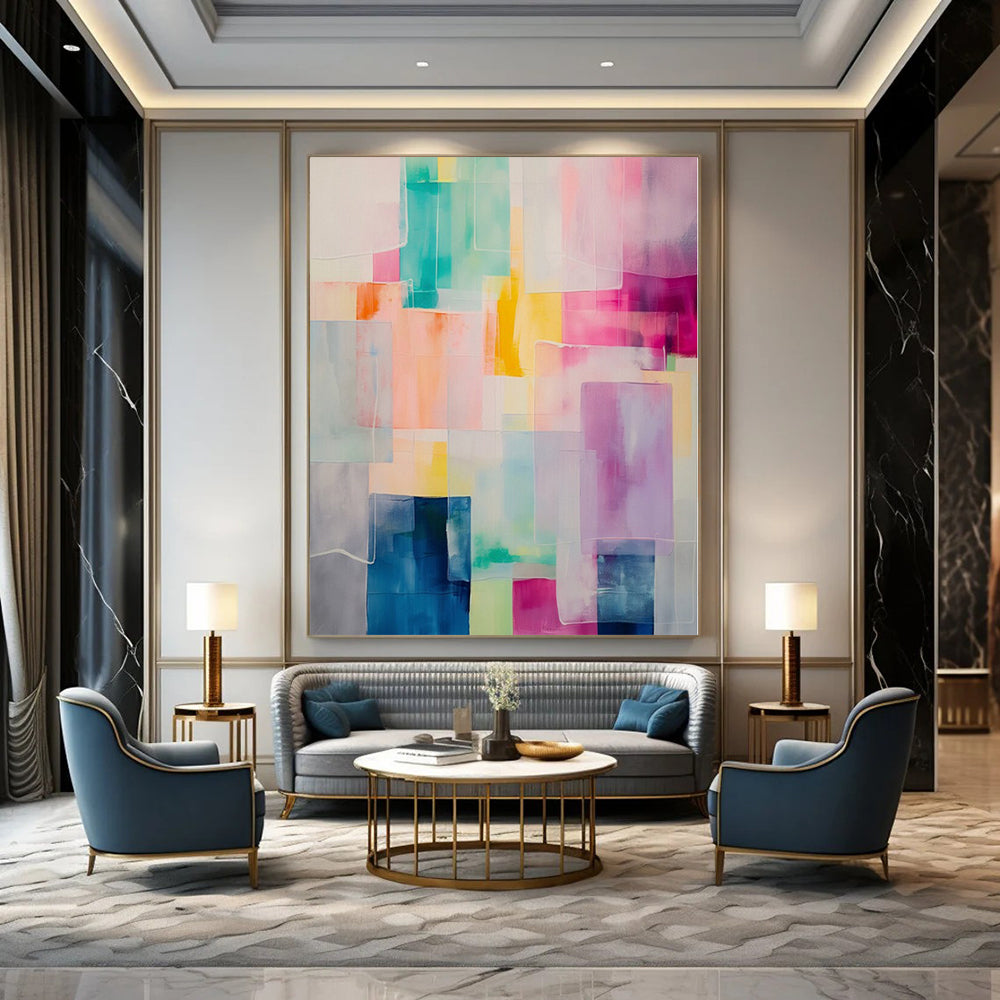 Oversized Hand-Painted Modern Abstract Mural for Dining Room Outdoor Dining Areas