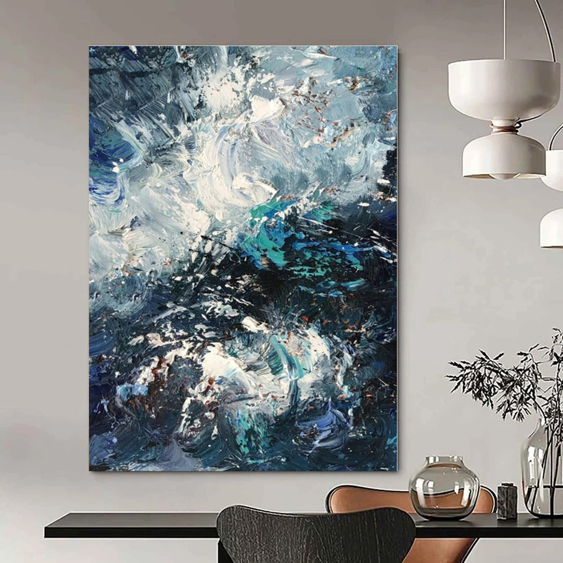 Custom Hand-Painted Abstract Mural for Living Room and Hotel Outdoor Terraces