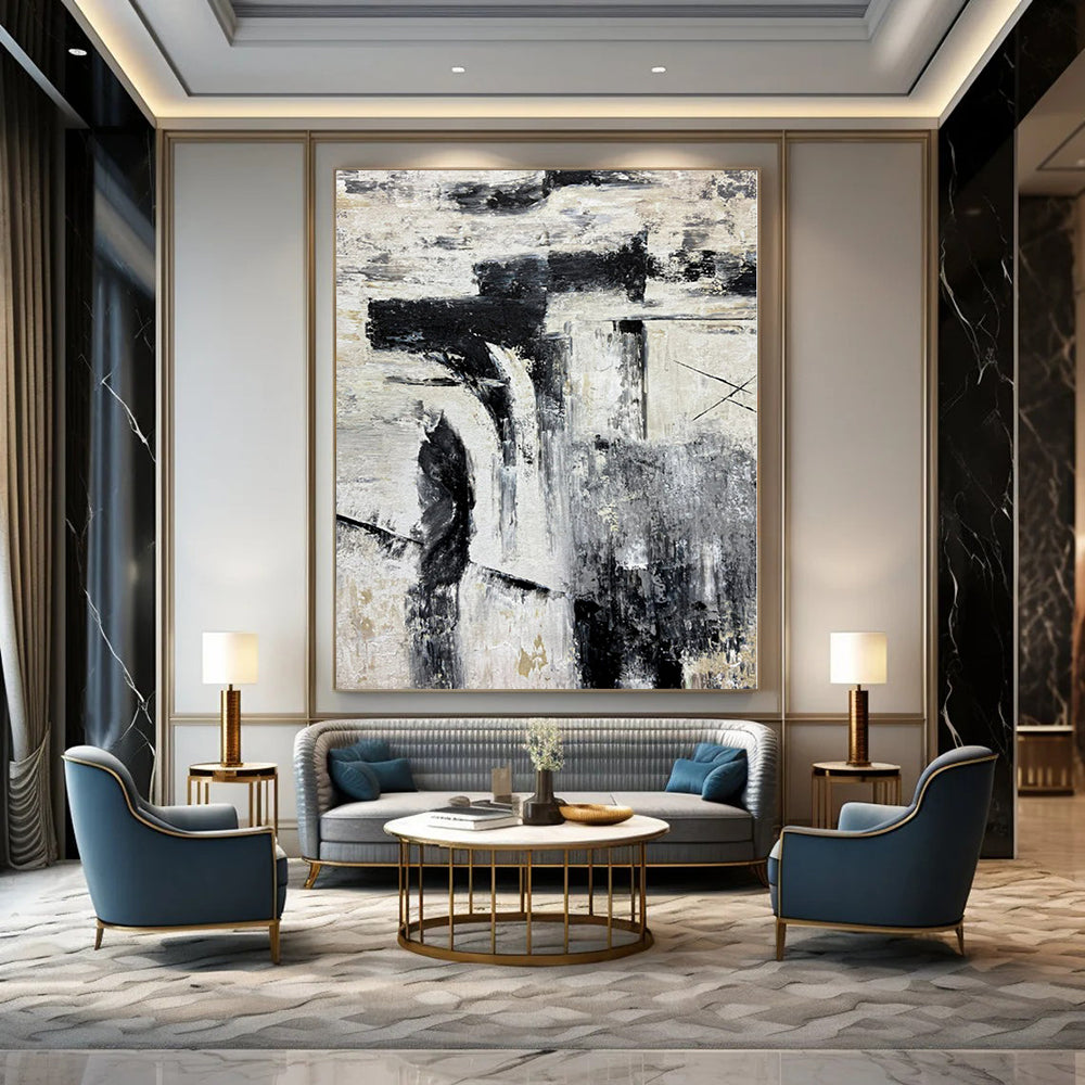 Extra-Huge Hand-Painted Modern Abstract Artwork for Bedroom Above Bed Benches