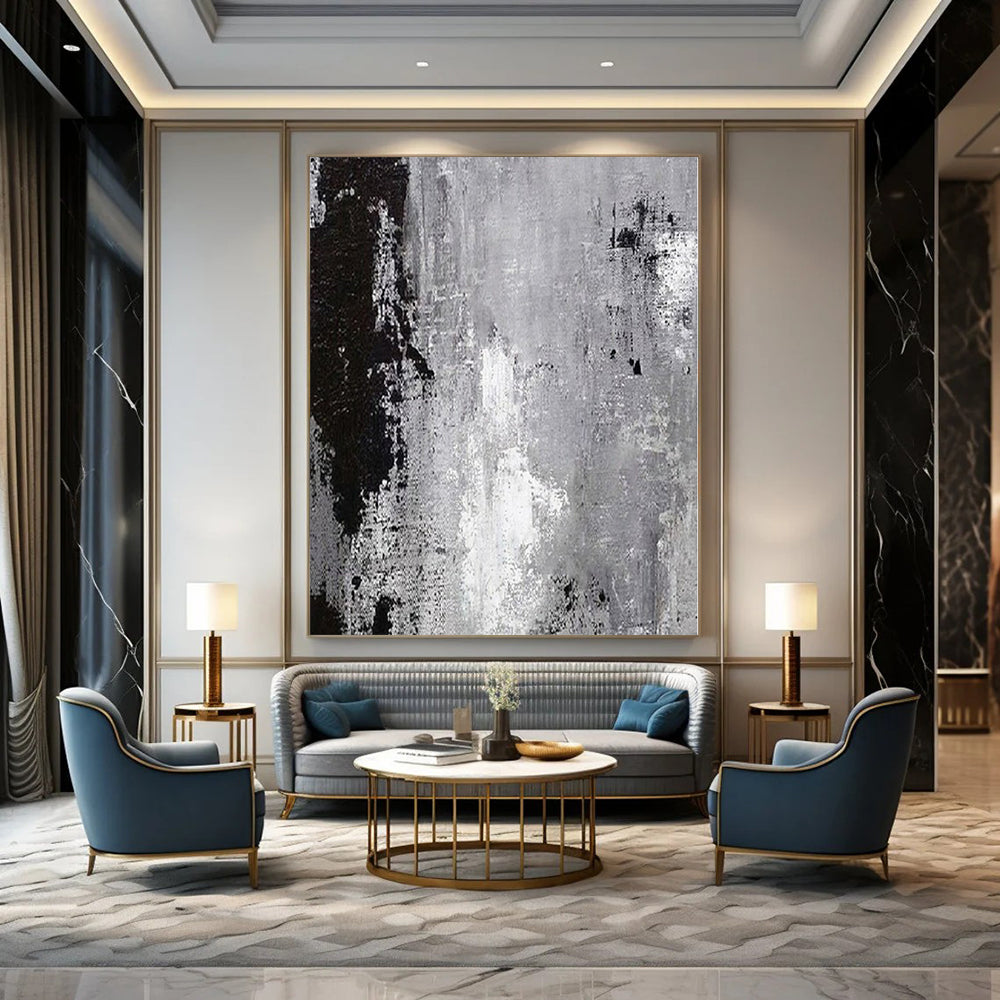 Enchanting Hand-Painted Abstract Mural for Living Room Alcoves