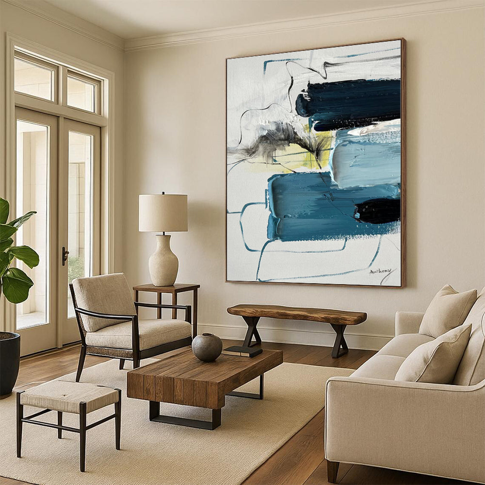 Custom Giant Hand-Painted Abstract Painting for Master Bedroom Accent Wall