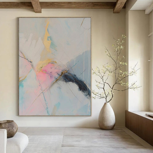 Extra-Vast Hand-Painted Modern Abstract Art for Dining Room Behind Dining Benches