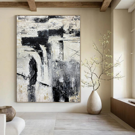 Extra-Huge Hand-Painted Modern Abstract Artwork for Bedroom Above Bed Benches