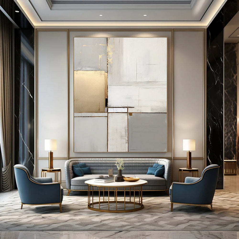 Oversized Custom Hand-Painted Abstract Mural for Living Room & Hotel Ballrooms