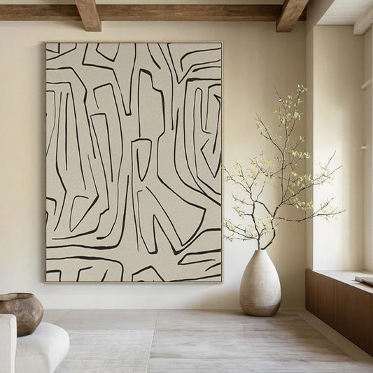 Immersive Hand-Painted Contemporary Abstract Mural for Living Room Open Walls