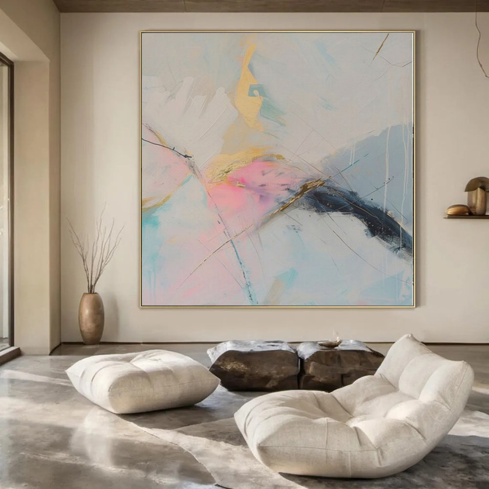 Extra-Vast Hand-Painted Modern Abstract Art for Dining Room Behind Dining Benches