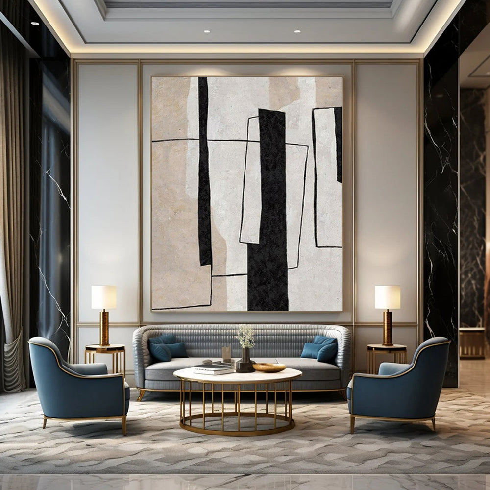 Extra-Vast Hand-Painted Modern Abstract Artwork for Living Room Behind Sideboards