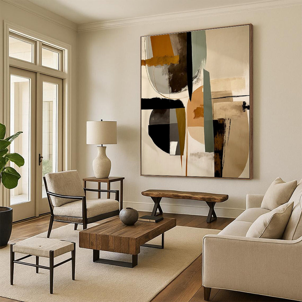 Oversized Modern Abstract Wall Art for Contemporary Family Room Entertainment Area